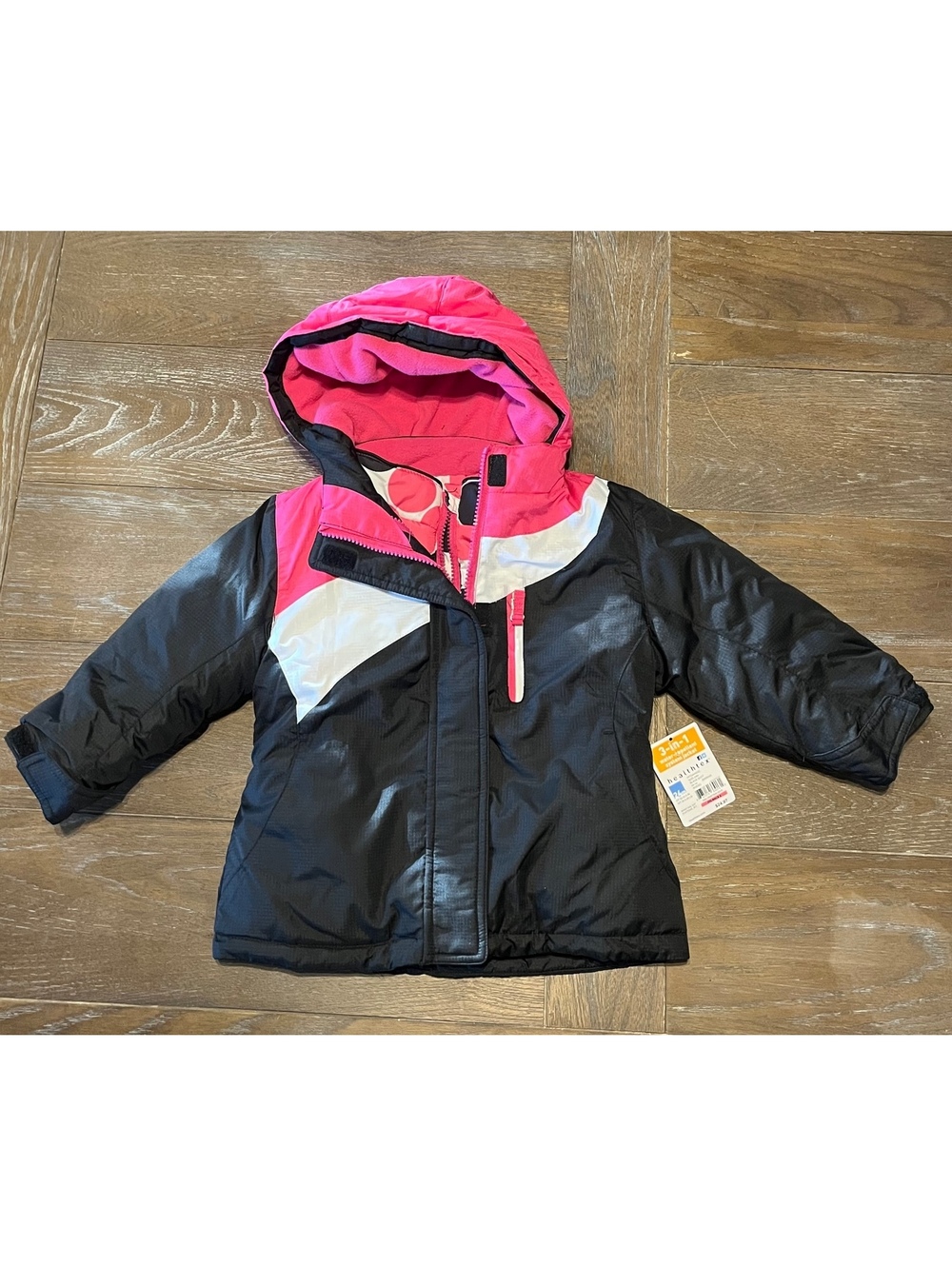 Healthtex Toddler Girls 24M Winter Jacket with Removable Polka Dot Vest, Black,